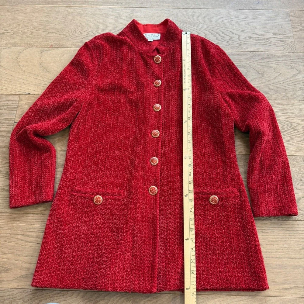 St. John Collection Red Wool Knit Skirt Suit Set Marie Gray Jacket Skirt Sz 14‎